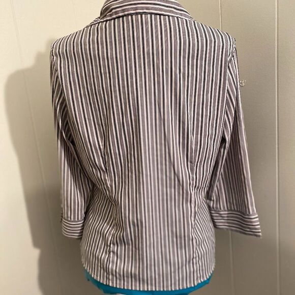 Worthington Stretch Button Up 3/4 Sleeve Stripped Womens Top Size L - Picture 5 of 7